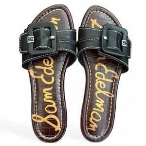 Sam Edelman Black Leather Slide Sandals with Buckle